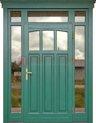 Зеленая металлическая дверь МДФ со стеклом ДС-43